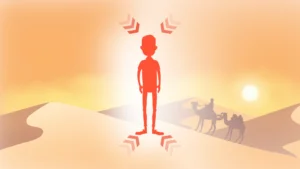 Person absorbing radiant heat from a warm environment Person absorbing radiant heat from a warm environment